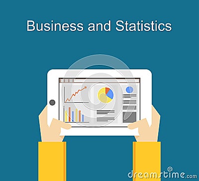Business and statistics illustration flat designs. Monitoring business and statistics concept illustration on gadget screen. Vector Illustration