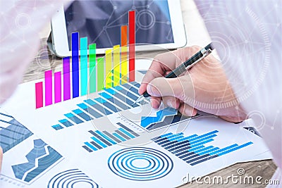 Business statistics success concept : businessman analytics char Stock Photo