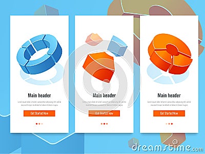 Business stats, banner with circle diagram, analytics and information statistic isometric vector Vector Illustration