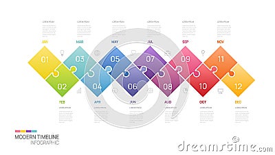 Business step jigsaw timeline infographic template. Modern milestone element timeline diagram calendar, vector infographics Vector Illustration