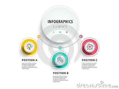 Business 3 step process chart infographics with step circles. Ci Vector Illustration