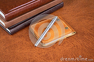 Business still-life with leather organizers Stock Photo