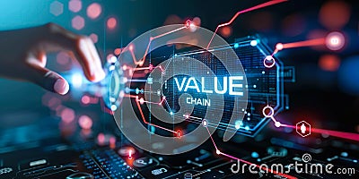 Business Strategist Focused on Optimizing Value Chain Operations with High-Tech Digital Interface for Increased Efficiency Stock Photo