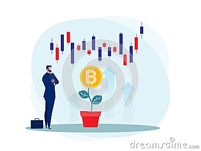 Business Strategy Analysis stock market with Bitcoin upward growth vector illustrator Vector Illustration