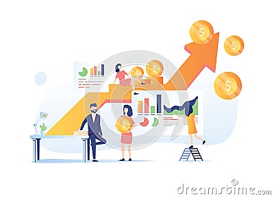 Business strategy, financial analytics. Profit increasing. Sales growth, sales manager, accounting, sales promotion Vector Illustration