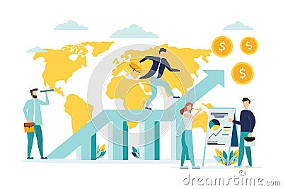 Business strategy, financial analytics. Profit increasing. Sales growth, sales manager, accounting, sales promotion and operations Vector Illustration