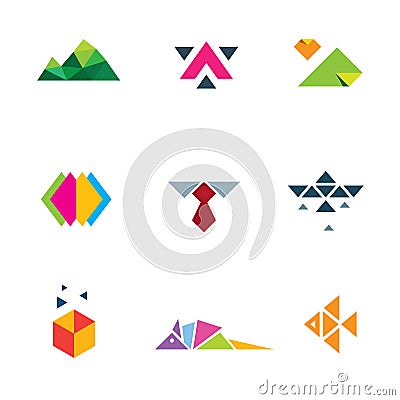 Business strategy geometric paper form mosaic logo icon set progress Stock Photo