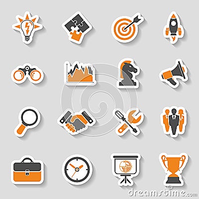 Business Strategy Icon Sticker Set Vector Illustration