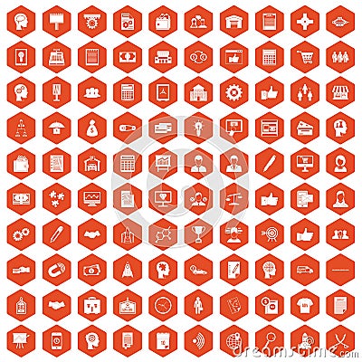 100 business strategy icons hexagon orange Vector Illustration