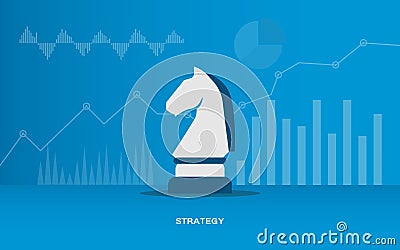 Business Strategy Illustration With Chess Knight, Blue Background, Vector Vector Illustration