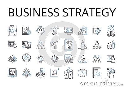 Business strategy line icons collection. Marketing plan, Accounting principles, Project management, Entrepreneurial Vector Illustration