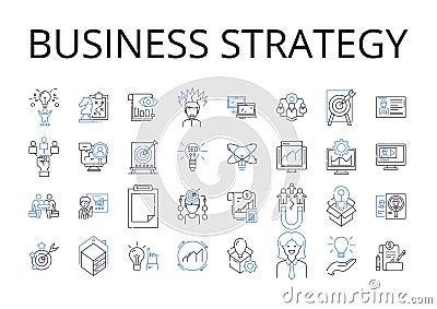 Business strategy line icons collection. Marketing plan, Accounting principles, Project management, Entrepreneurial Vector Illustration