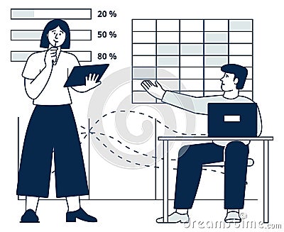 Business strategy meeting. Team evaluate work perfomance Vector Illustration