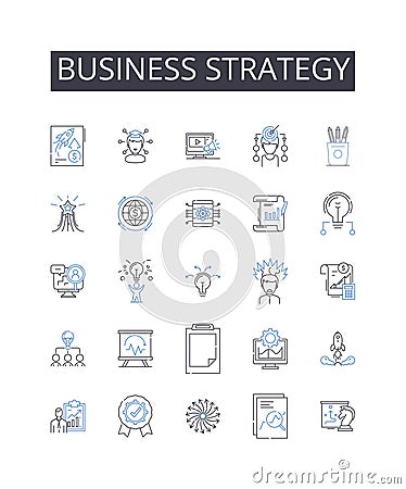 Business strategy line icons collection. Marketing plan, Accounting principles, Project management, Entrepreneurial Vector Illustration
