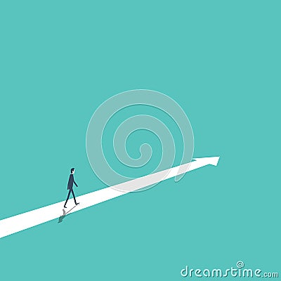 Business strategy, plan, decision, direction vector concept with businessman walking forward to success and growth. Vector Illustration