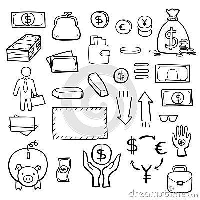 Business strategy vector doodle icon sketch set Vector Illustration