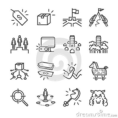 Business strategy vector line icon set. Included the icons as strategy, competitor, product, price and more. Vector Illustration