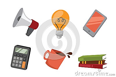 Business stress isolated vector illustration office life concept bullhorn meeting report lamp idea coffee calculator Vector Illustration