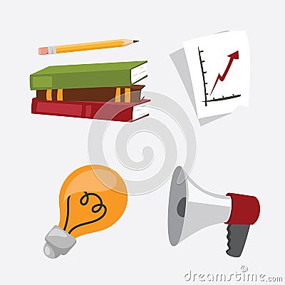 Business stress vector illustration office life concept bullhorn meeting report lamp idea calculator book Vector Illustration