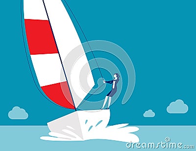 The business struggle regatta ship. Sailing time Vector Illustration