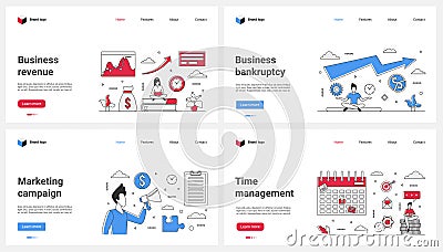 Business success and bankruptcy set, tiny corporate people planning future revenue Vector Illustration