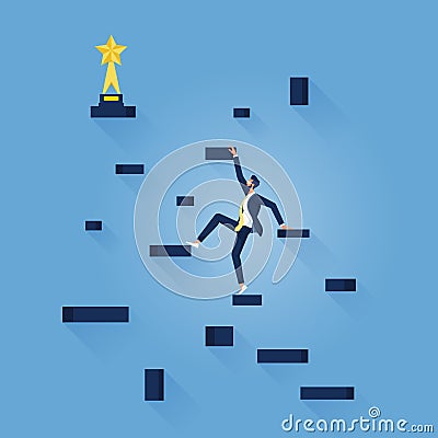 Business success Concept-Businessman climbing the steps of success Vector Illustration