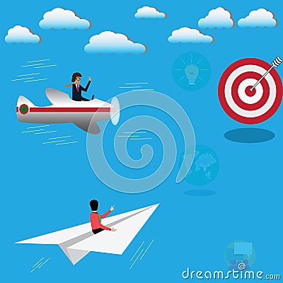 Business success concept,Businessman sitting on paper plane Vector Illustration