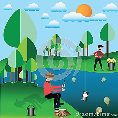 Business success concept,Businessman try to fishing ideas Vector Illustration