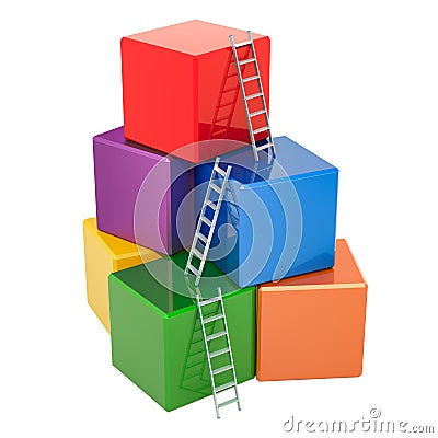 Business success concept. Stairs with colored blocks building, cubes. 3D rendering Stock Photo
