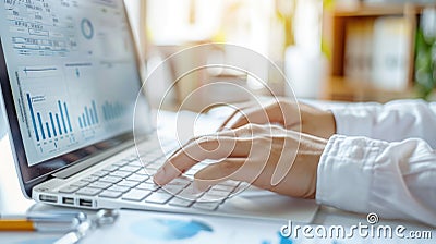 business success concept, Two hands typing efficiently on a backlit keyboard, set against a backdrop of brainstorming notes and Stock Photo