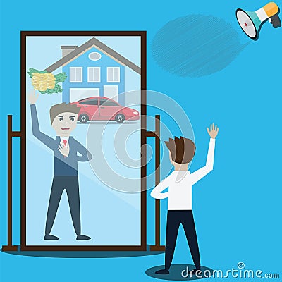 Business success concepts, Businessman look in the mirror and se Vector Illustration