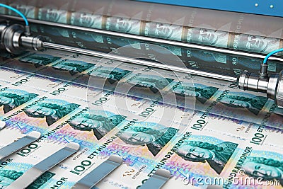 Printing 100 SEK Swedish krona money banknotes Stock Photo