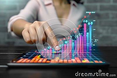 Business success Finger points on graph, symbolizing profit and growth Stock Photo