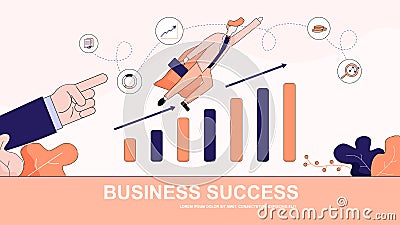 Business Success Horizontal Banner. Superhero Man. Vector Illustration