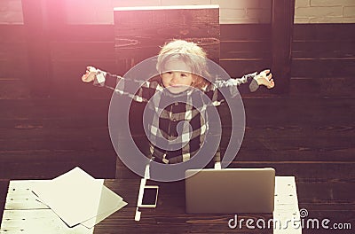 Business success and innovation, childhood and happiness, education and blogging Stock Photo