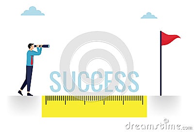 Business success measurement, how far from business goal and achievement concept, smart businessman using measuring tool and Vector Illustration