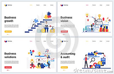 Business success solution vector illustration set with commerce successful solutions for investment, business accounting Vector Illustration