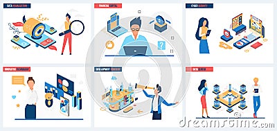 Business success strategy with using future technology set, people develop company Vector Illustration