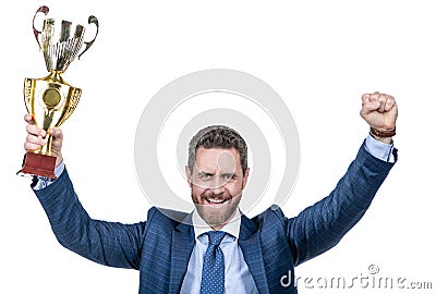 business success. successful man boss got prize. best entrepreneur of year. Stock Photo