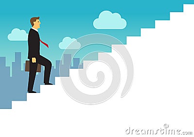 Businessman walking up the white stairs, Employee climb up the staircases, Business journey concept growth and the path to success Vector Illustration