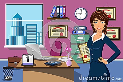 Business Successful Woman Office Prize Award Vector Illustration