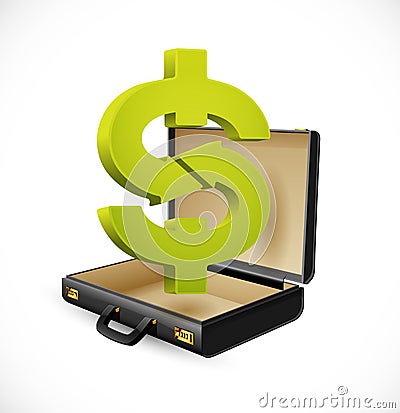 Business suitcase - finance concept - Dollar sign businessman briefcase Vector Illustration