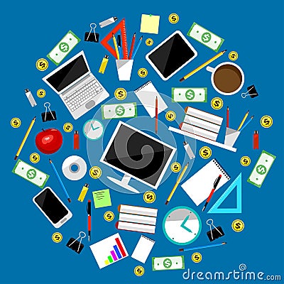 Business supplies and equipment colored vector. Vector Illustration