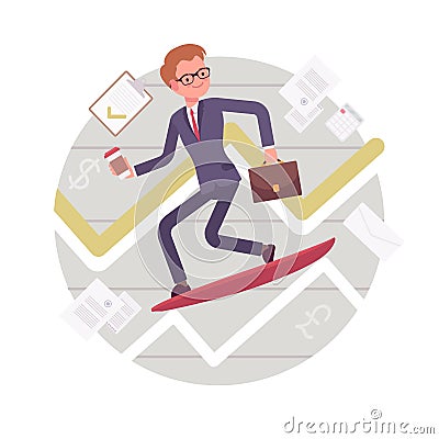 Business surfing man Vector Illustration