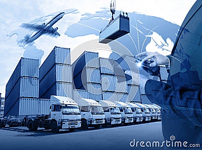 business with tablet of worldwide cargo transport or global business commerce concept or import-export commercial logistic Stock Photo