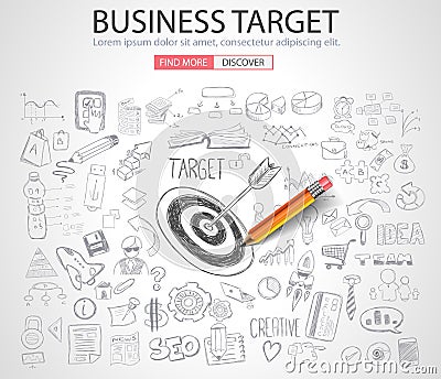 Business Targe Concept with Doodle design style Vector Illustration