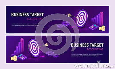 Business target accounting isometric landing page Vector Illustration