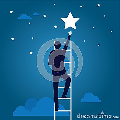 Business Target Concept. Climbing Ladder Reaching Star Cartoon Illustration