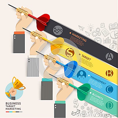 Business target marketing concept. Businessman hand with dart an Vector Illustration