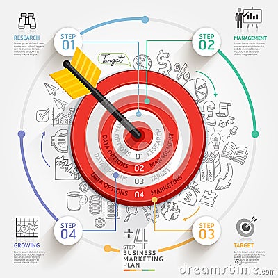 Business target marketing concept. Target with arrow and doodles Vector Illustration